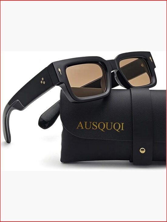 Thick Frame Square Sunglasses Chunky Rectangle Rivet Design UV400 Protection main image 4
